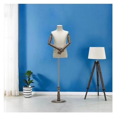 Imagem de Manequim de costura infantil manequim corpo torso forma de vestido infantil com base circular de madeira, ajustável 82.8 cm-130.0 cm crianças alfaiates manequim costura torso para exibição de roupas
