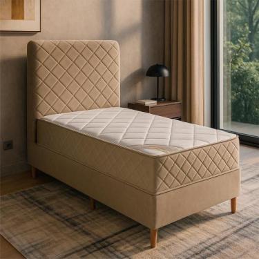 Imagem de Colchão Solteiro Milão + Box + Cabeceira 88x202x65 - Bom Pastor, Bege 