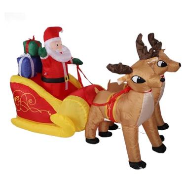 Imagem de Decoração Inflável de Natal, Estável e Durável o trenó Inflável Renas Renome, Com Apostas Em Terra para o Jardim (Plugue dos EUA 100-240V)