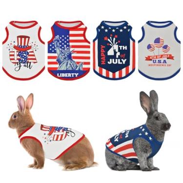 Imagem de Vehomy Roupas para animais pequenos de 4 de julho – Pacote com 4 camisetas de coelho do Dia da Independência Bandeira dos EUA Roupa de animal pequeno colete para furões, porquinhos-da-índia