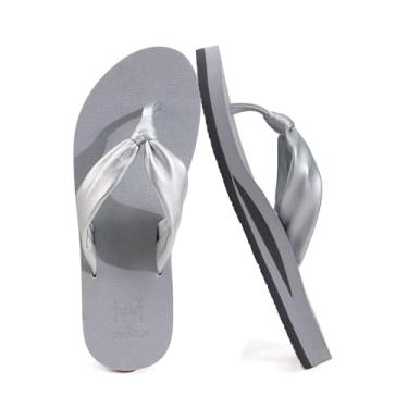 Imagem de KuaiLu Chinelo feminino com suporte de arco confortável tapete de ioga almofada tanga sandálias de couro para mulheres, moda sem cadarço, verão, praia, caminhada, interior, exterior, viagem, chinelos