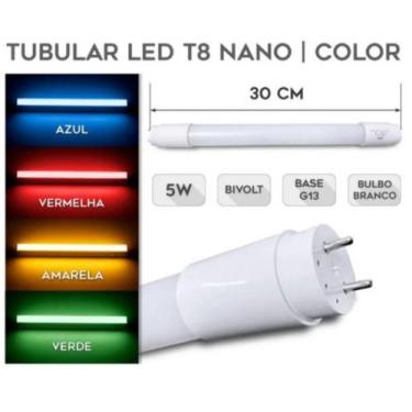 Imagem de KIT 4 Tubular Led t8 30cm 5w Bivolt COLOR AMARELA, AZUL, VERMELHA E VE