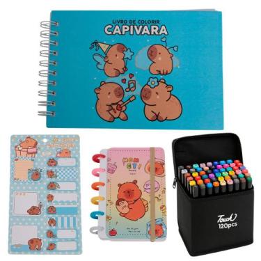 Imagem de Kit Livro de Colorir e Pintar Capivara 120 Canetas Adesivo - Toys 2u, 