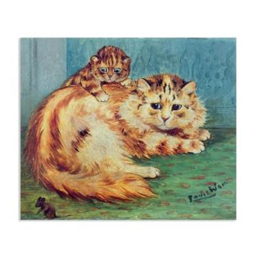 Imagem de Zeichn8u Louis Wain Cat Print Rato atrevido! Poster Arte de parede de gato psicodélico Louis Wain Arte em tela para quarto, sala de estar, cozinha e escritório 48 x 40 cm (48 x 40 cm) sem moldura