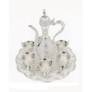 Imagem de Conjunto de xícaras de café turco vintage com bandeja e 6 xícaras retrô conjunto de panelas de café requintado conjunto de pote de vinho decorativo vintage conjunto de serviço de chá para decoração de