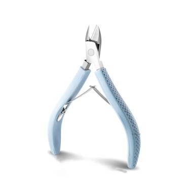 Imagem de Tesoura para cutícula de unha, removedor de unhas, cortador de cutícula de aço inoxidável, cortador de unhas com cabo de silicone, azul claro, 9,4 cm