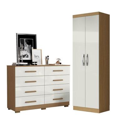 Imagem de Kit Cômoda 8 Gavetas 2014148 e Armário Multiuso New 2000192 em MDF com Puxadores em MDF...