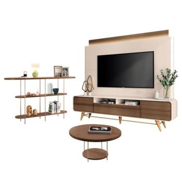 Imagem de Estante Home Theater Nobre Off White Castanho E Aparador Infinity E Mesa De Centro Sky Castanho – Hb Móveis