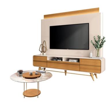 Imagem de Estante Home Theater Nobre Off White Cinamomo E Mesa De Centro Sky Com Tampo De Vidro Cinamomo – Hb Móveis