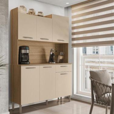 Imagem de Conjunto Cozinha c/ portas e gavetas Genova Freijó / Vanilla - Kits Pa