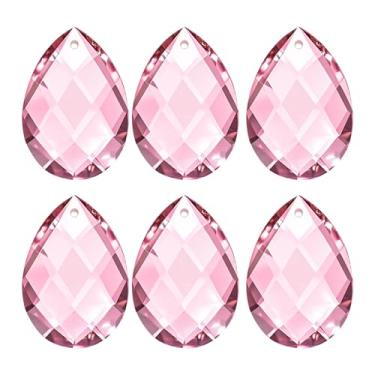 Imagem de PATIKIL Pingentes de cristal K9, contas de gota, pacote com 6 peças de prismas de lustre de 38 mm, contas de grade penduradas, lâmpada faça você mesmo para decoração de artesanato, rosa