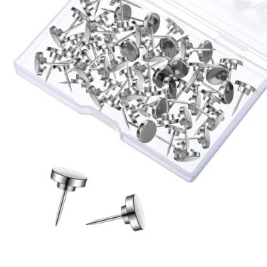 Imagem de Tachinhas de polegar prateadas resistentes, pinos de pressão para estofados e tapetes, tachas planas decorativas para madeira, tecido e muito mais, 50 peças