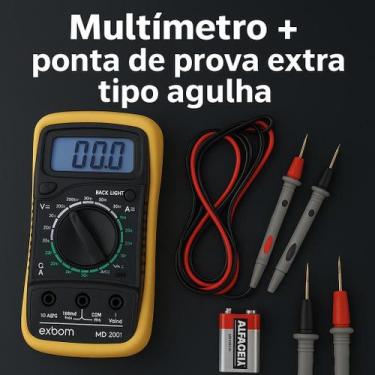 Imagem de Kit Multimetro MD200L com 3 ½ dígitos Painel Iluminado com Bipe e Bate