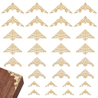 Imagem de PH PandaHall 100 peças, protetor de canto dourado, 4 estilos, conector de envoltório de triângulo vazado, cantos de livro de metal, enfeites de filigrana para fazer joias, brinco de cabelo, álbum de