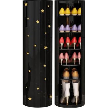 Imagem de Sapateira Redonda Giratória De 360 °, Armário De Sapatos De Várias Camadas De Canto De Metal, Organizador De Armazenamento De Prateleira De Sapato Vertica, Black 2, Diameter 39cm/15.3in