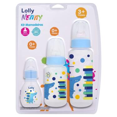 Imagem de Kit Mamadeira Lolly Nenny Silicone 0+ Meses Azul 3 Unidades