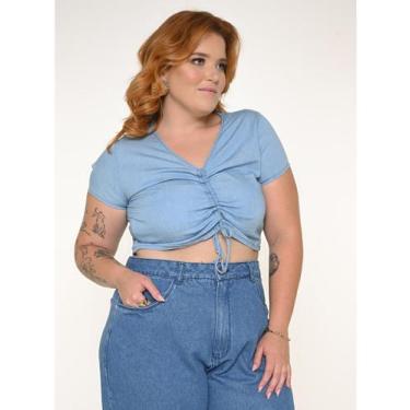 Imagem de Blusa Feminina Jeans Plus Canaleta Razon Jeans, G3