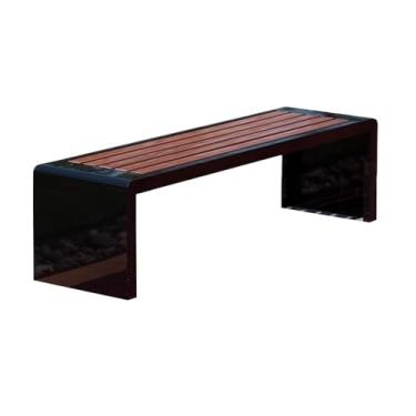 Imagem de YAYAOVP-24927 Banco externo para parque ao ar livre, banco sem encosto, estrutura de aço com superfície de madeira de plástico, bancos de jardim para assentos públicos de shopping (GG)