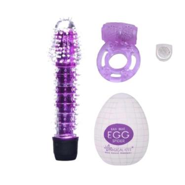 Imagem de Kit Vibrador Feminino com Capa  Anel Peniano Estimulador de Clitóris  