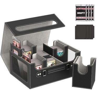 Imagem de Caixa de baralho de cartas para MTG com exibição Commander, caixa de armazenamento 4 em 1 para mais de 400 cartões de manga dupla, caixa de armazenamento removível para TCG, 4 suportes de cartão