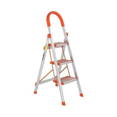 Imagem de Escada de alumínio leve com 3 degraus, dobrável, antiderrapante, com aderência de borracha, capacidade de 158 kg, banco dobrável para casa e cozinha