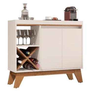 Imagem de Aparador Buffet Porto Belo 2 Portas Barzinho Com Adega Para Vinho(Off White/Freijó)
