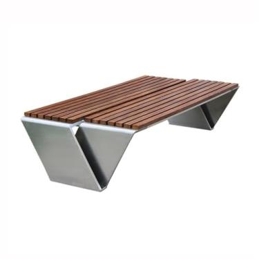 Imagem de Banco de jantar grande, marrom, de madeira, frente única, banco externo para várias pessoas, parque de lazer, aço inoxidável, móveis de assento ao ar livre