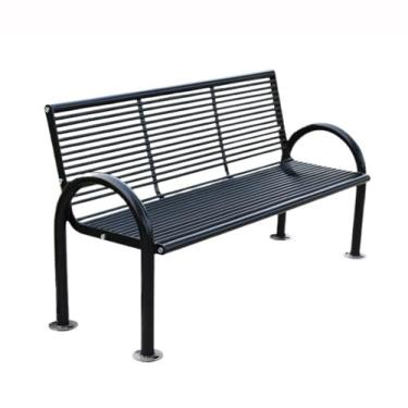 Imagem de ZzleoyuUUs-12 Banco de jardim externo galvanizado com encosto banco de pátio multipessoas (preto)