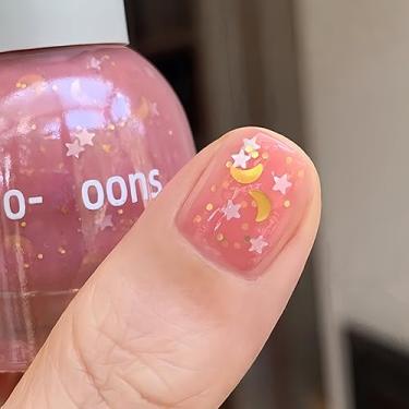 Imagem de KAHSOSE Esmalte Chunky Star Jelly Glitter – Descasque à base de água, secagem rápida, 10 ml, não tóxico, base de geleia rosa com estrela dourada e glitter lunar para mulheres e meninas