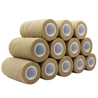 Imagem de STpro Bandagem de crepe 10 cm x 12 rolos bandagem elástica para pele bandagens coesivas à prova d 'água bandagem veterinária suporte bandagem suporte coesivo bandagem veterinária fita autoadesiva