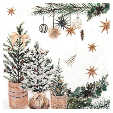 Imagem de Guardanapos de papel de pinheiro de azevinho para árvores de Natal, 100 unidades de guardanapo descartável de festa de inverno 16,5 cm, toalha de mão de almoço Boho aconchegante para decoração de mesa