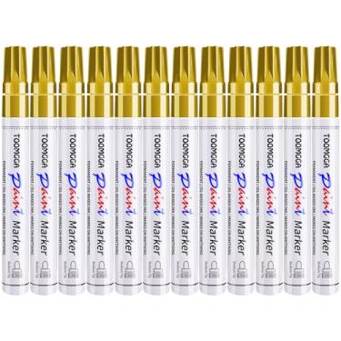 Imagem de Canetas de tinta dourada, marcadores permanentes, pacote com 12 marcadores à base de óleo, secagem rápida e à prova d'água, pneu de carro, metal, pintura rupestre, madeira, cerâmica, plástico, tela,