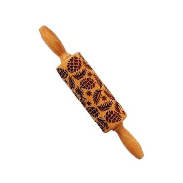 Imagem de AFXGUSD Rolo de massa de madeira com natalino, ferramenta de confeitaria para feriados, decoração inovadora, carimbos para biscoitos, rolo para, 43 Cm X 5 Cm