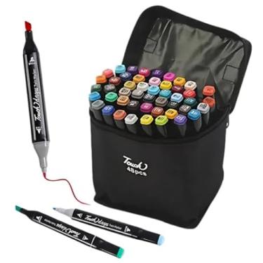 Imagem de Kit Estojo de Caneta Colorida Ponta Dupla Marcador Touch 24 Cores Estojo Com alça Portátil Cores Vibrantes para Desenhos Livros de Colorir
