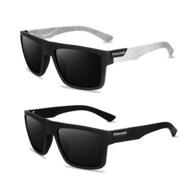 Imagem de PAR Óculos De Sol Masculino Quadrado Polarizado BRANCO + PRETO Com Pro