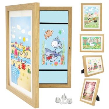 Imagem de 1 moldura de arte infantil, moldura de arte infantil mutável com abertura frontal de acrílico, comporta 150 imagens, cor de madeira