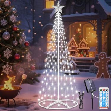 Imagem de Luzes solares para árvore de Natal 202LED, árvore de cone artificial de 1,8 m com controle remoto, 8 modos, carregamento USB, temporizador e decoração de árvore de Natal à prova d'água para jardim