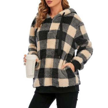 Imagem de Moletom com capuz feminino Century Star e xadrez cáqui XXL