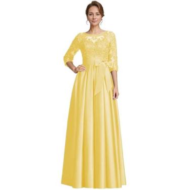 Imagem de Vestido Raomiao, renda, cetim, mãe do noivo, casamento, amarelo