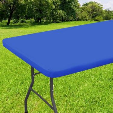 Imagem de Toalha de mesa Smiry Elastic Fitted Vinyl, mesa dobrável de 5 pés, azu