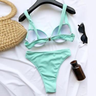 Imagem de Biquíni feminino conjunto sólido maiô sutiã preenchido de duas peças r