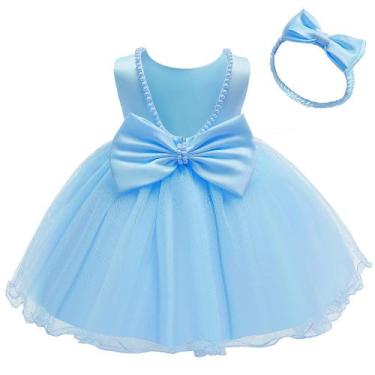Imagem de Vestido NSSMWTTC azul de tule, laço, renda, flor 2-3T