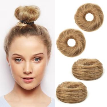 Imagem de TANJET Pedaço de cabelo humano desarrumado #Honey Brown ondulado elástico elástico elástico 100% cabelo humano real despenteado updo extensão cabelo pedaço de cabelo extensões de rabo de cavalo (#6