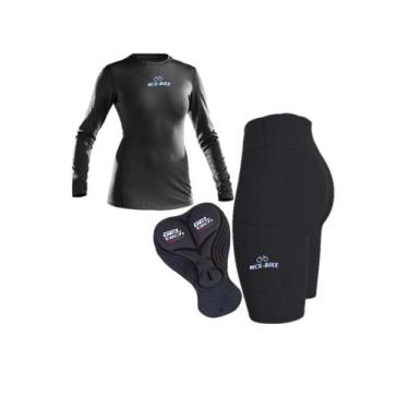 Imagem de Conjunto Ciclismo Feminino Short Cós Alto e Camisa NickBike Compressão