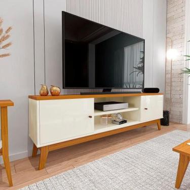 Imagem de Rack 75 Polegadas Com 2 Portas E Prateleira Riviera - Off White E Cedr