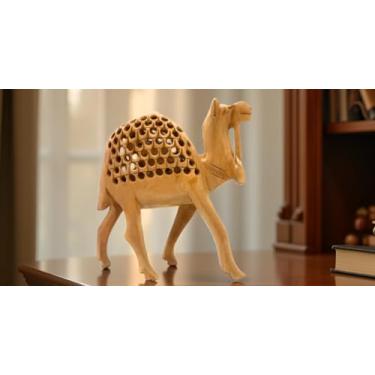 Imagem de South Asian Handicrafts Handcrafted Cedar Wood Camel Figurine, Natural Jali Cutwork Design, Unique Undercut Design, Traditional Indian Art (Camel)
