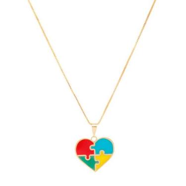 Imagem de Colar Autismo Coração Resinado Folheado em Ouro 18k - Milena Joias