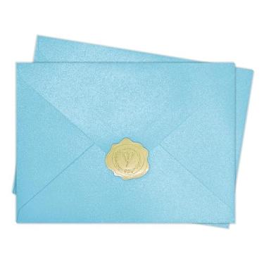 Imagem de YINUOYOUJIA 50 envelopes azuis brilhantes A19,5 x 18,5 cm envelopes brancos brilhantes para convite, perfeito para cartões de convite de casamento, convite de aniversário RSVP, 13,3 x 18,4 cm