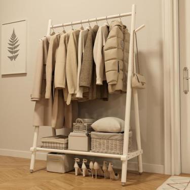 Imagem de Rack de roupas de madeira Muwuele 3 em 1 branco 46x100x155 cm