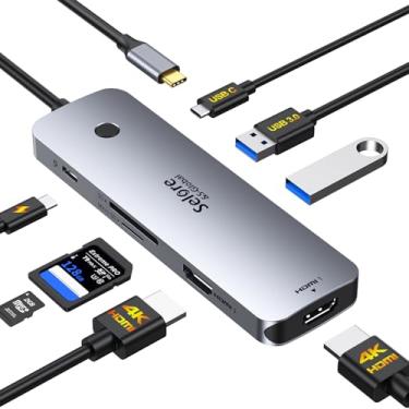 Imagem de Estação de ancoragem Selore USB C, monitor HDMI duplo, adaptador USB C para HDMI duplo com HDMI 4K @60Hz, 100W PD, SD/TF, portas USB A e C 3.0, estação de ancoragem para laptop Dell XPS/HP/Lenovo